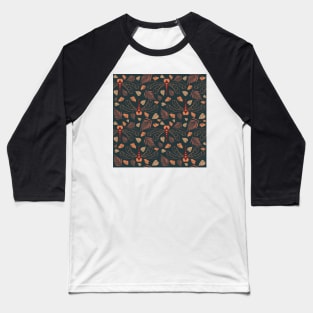 Dragonfly and Orange Leaf Pattern in Retro Baseball T-Shirt